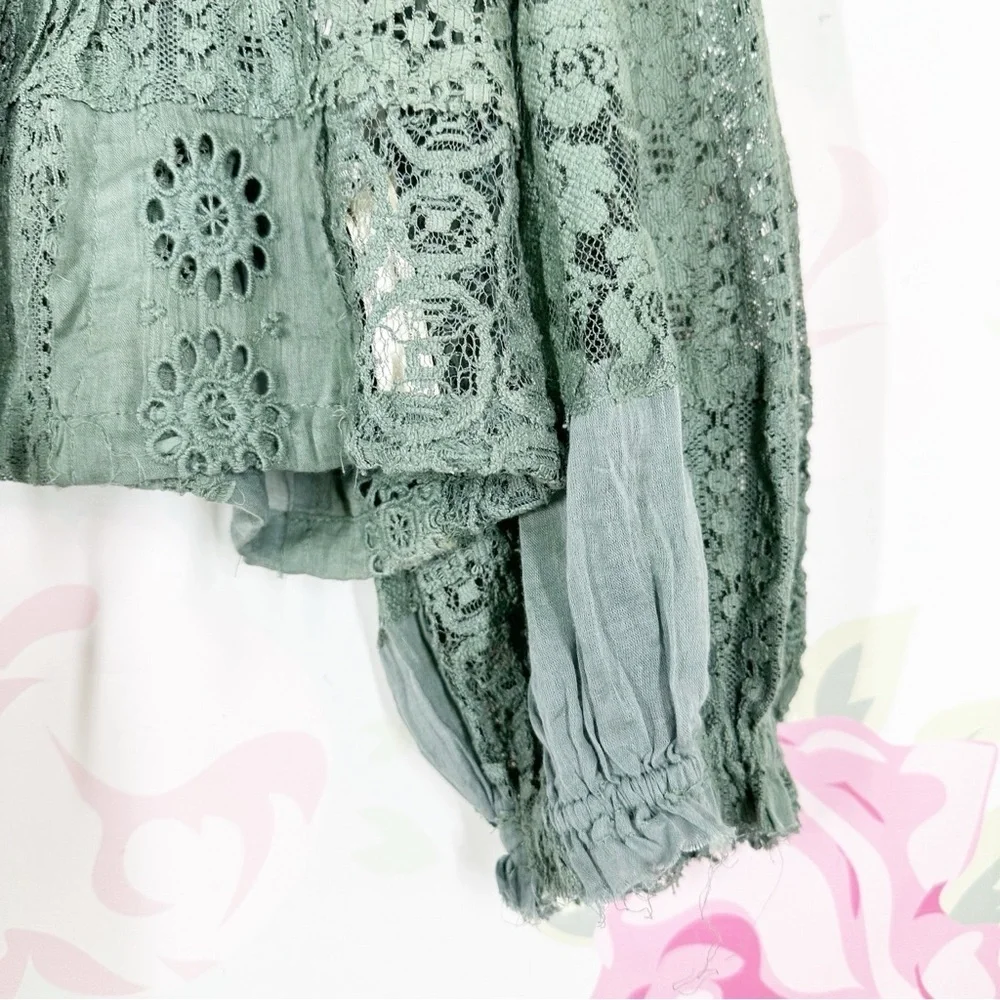 NEW Free People FP One Naya Lace Green Sea Spray Boho Blouse M